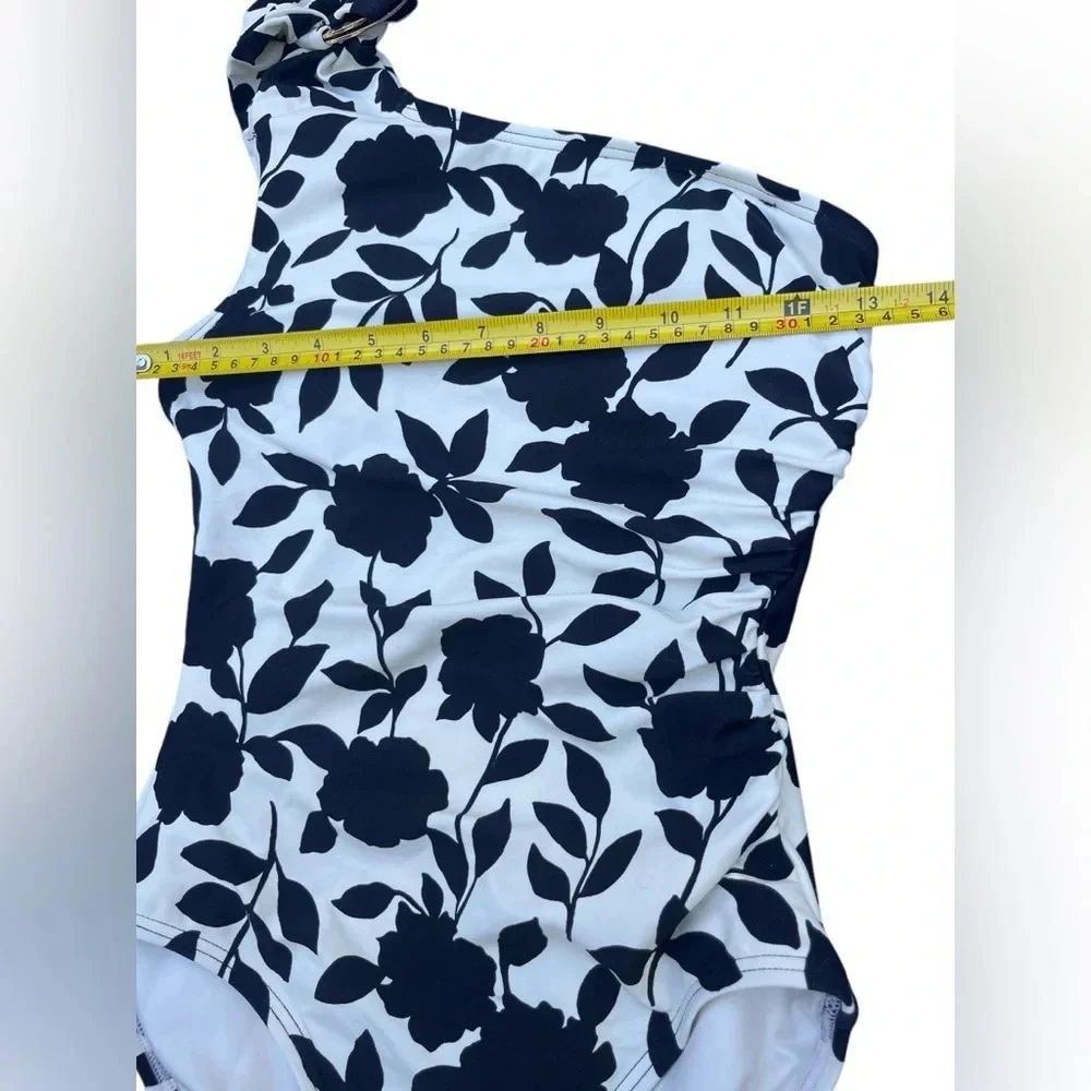 Kate Spade New York One Piece One Shoulder Swimsuit Women Black Geranium Grove